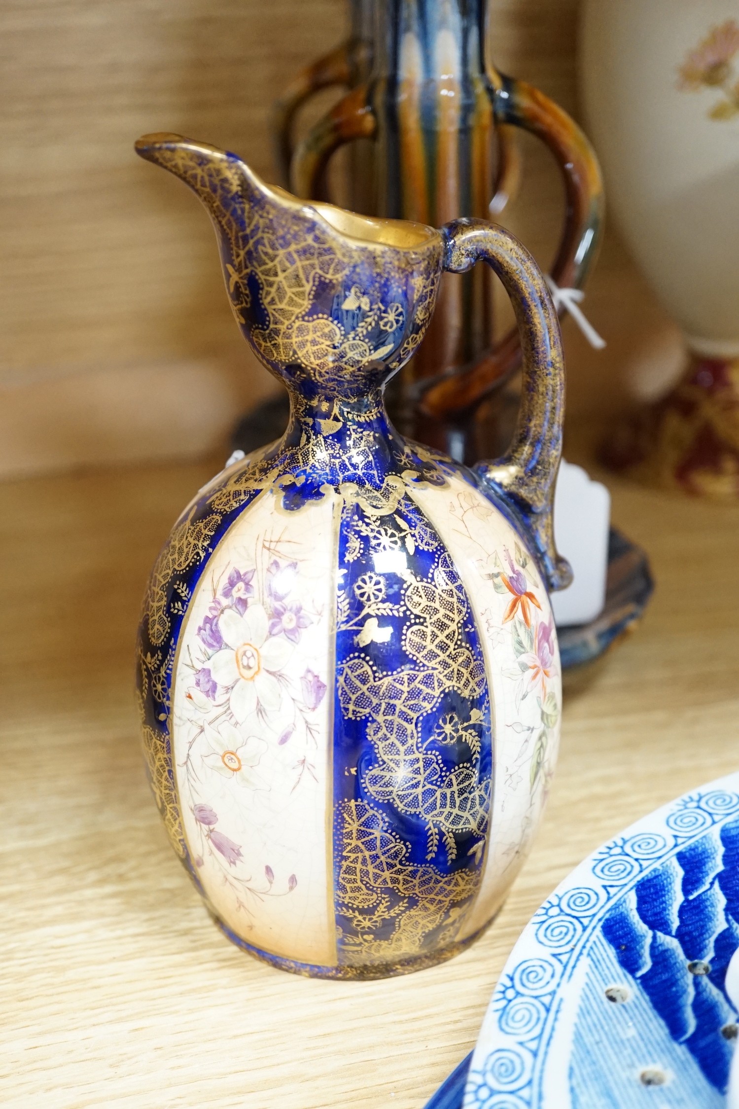A Victorian blue printed strainer and other various ceramics